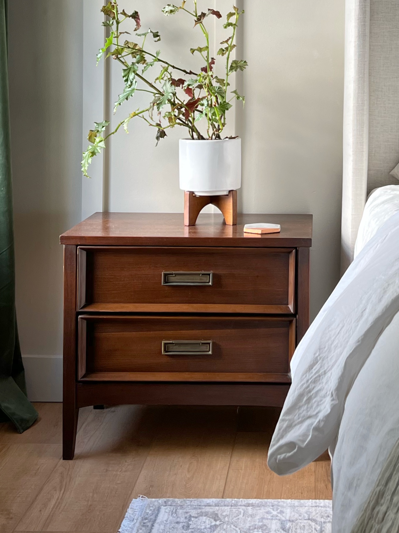 wooden night stand with drawers. how to revamp wood without sanding